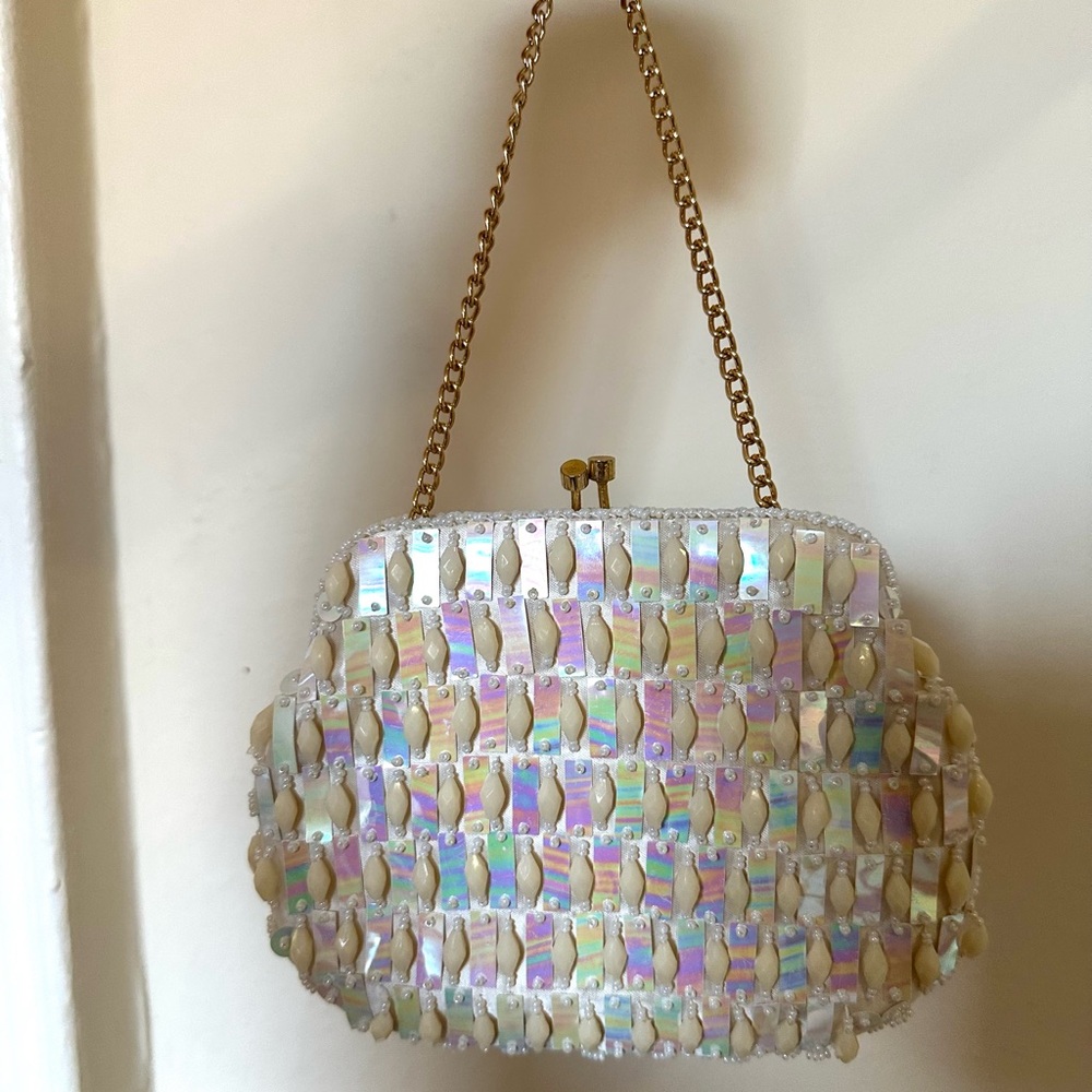 Vintage Iridescent White Beaded Evening Bag
